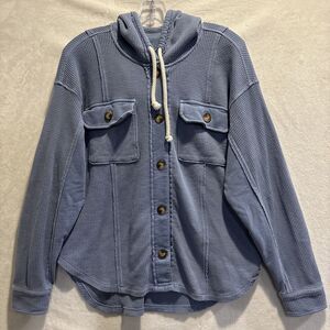 American Eagle Shacket Oversized Waffle Knit Thermal Hoodie Sweatshirt Medium